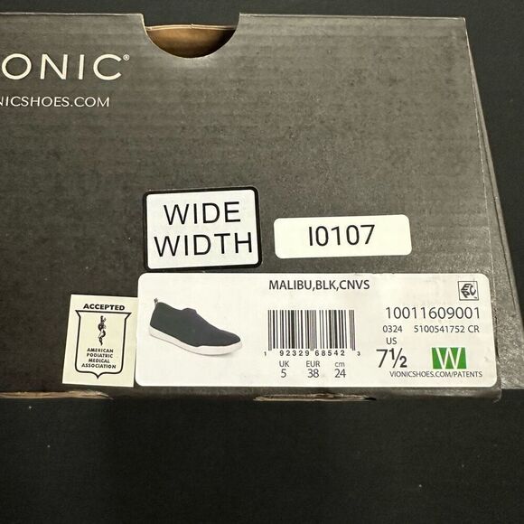New Vionic Malibu Black Canvas Slip On Sneakers 7.5 Wide - Picture 7 of 7